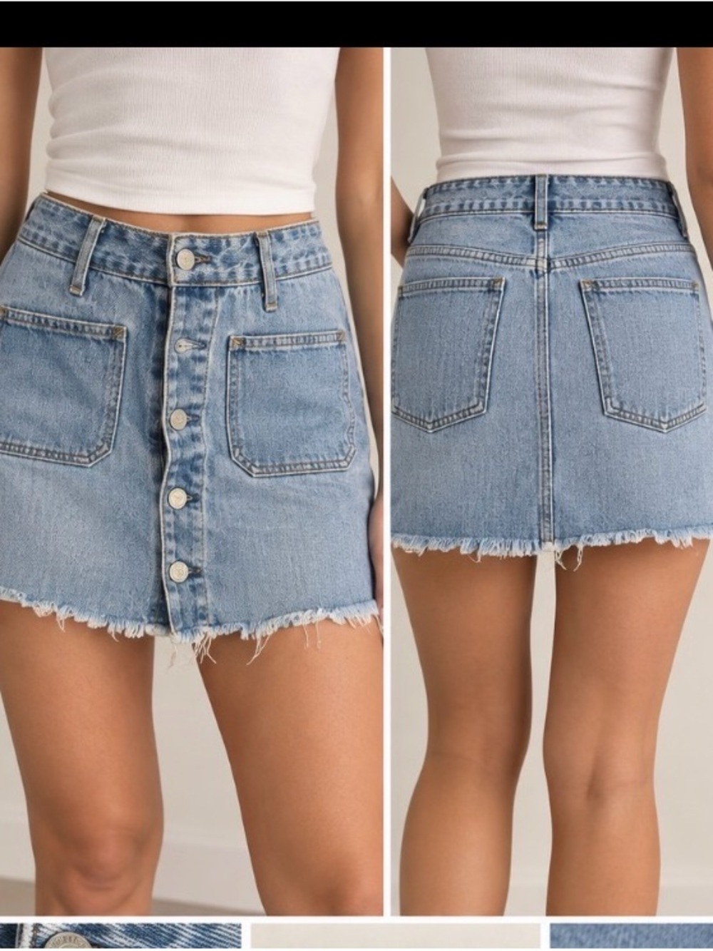 Abercrombie & Fitch Light Blue Denim Button-Front Frayed Hem Mini Skirt